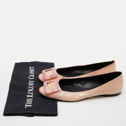Roger Vivier Beige Python Leather Trompette Ballet Flats Size 38.5