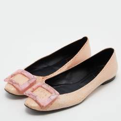 Roger Vivier Beige Python Leather Trompette Ballet Flats Size 38.5