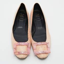 Roger Vivier Beige Python Leather Trompette Ballet Flats Size 38.5
