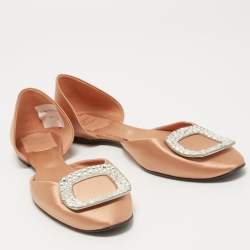 Pre Owned Roger Vivier Beige Satin Strass Chips Ballerina D'orsay Flats Size 38