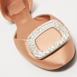 Pre Owned Roger Vivier Beige Satin Strass Chips Ballerina D'orsay Flats Size 38