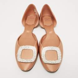 Pre Owned Roger Vivier Beige Satin Strass Chips Ballerina D'orsay Flats Size 38
