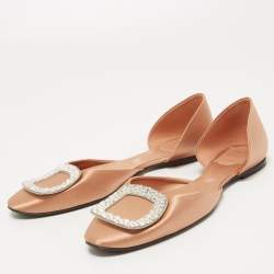 Pre Owned Roger Vivier Beige Satin Strass Chips Ballerina D'orsay Flats Size 38