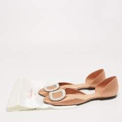 Pre Owned Roger Vivier Beige Satin Strass Chips Ballerina D'orsay Flats Size 38