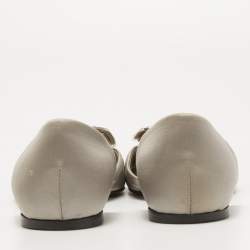 Pre Owned Roger Vivier Grey Satin Crystal Embellished Chips D'orsay Flats Size 38