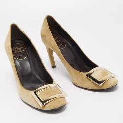 Pre Owned Roger Vivier Green Suede Belle Pumps Size 38.5