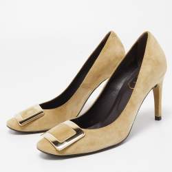 Pre Owned Roger Vivier Green Suede Belle Pumps Size 38.5