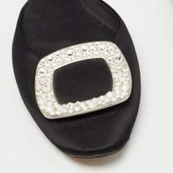 Roger Vivier Black Satin Crystal Embellished Chip Flats Size 37