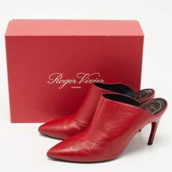 Roger Vivier Red Leather Pointed Toe Mules Size 40