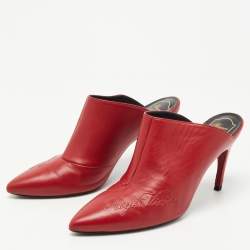 Roger Vivier Red Leather Pointed Toe Mules Size 40