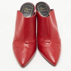 Roger Vivier Red Leather Pointed Toe Mules Size 40