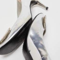 Pre Owned Roger Vivier Silver Leather Crystal Embellished Trompette Pumps Size 40