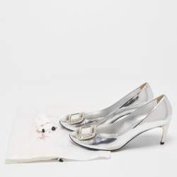 Pre Owned Roger Vivier Silver Leather Crystal Embellished Trompette Pumps Size 40