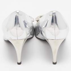 Pre Owned Roger Vivier Silver Leather Crystal Embellished Trompette Pumps Size 40