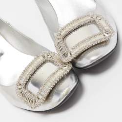 Pre Owned Roger Vivier Silver Leather Crystal Embellished Trompette Pumps Size 40
