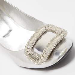 Pre Owned Roger Vivier Silver Leather Crystal Embellished Trompette Pumps Size 40