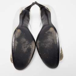 Pre Owned Roger Vivier Silver Leather Crystal Embellished Trompette Pumps Size 40