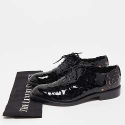 Pre Owned Roger Vivier Black Patent Leather Laser Cut Lace Up Oxford Size 37.5