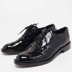 Pre Owned Roger Vivier Black Patent Leather Laser Cut Lace Up Oxford Size 37.5