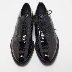 Pre Owned Roger Vivier Black Patent Leather Laser Cut Lace Up Oxford Size 37.5