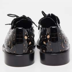 Pre Owned Roger Vivier Black Patent Leather Laser Cut Lace Up Oxford Size 37.5