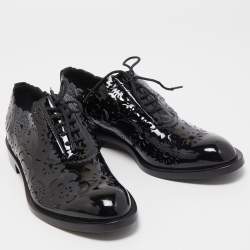 Pre Owned Roger Vivier Black Patent Leather Laser Cut Lace Up Oxford Size 37.5