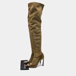 Roger Vivier Olive Green Patent Leather and Suede Over The Knee Length Boots Size 40