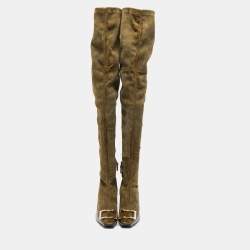 Roger Vivier Olive Green Patent Leather and Suede Over The Knee Length Boots Size 40