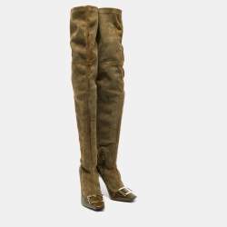 Roger Vivier Olive Green Patent Leather and Suede Over The Knee Length Boots Size 40