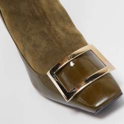 Roger Vivier Olive Green Patent Leather and Suede Over The Knee Length Boots Size 40
