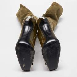 Roger Vivier Olive Green Patent Leather and Suede Over The Knee Length Boots Size 40