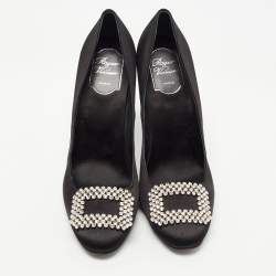 Pre Owned Roger Vivier Black Satin Trompette Crystal Embellished Pumps Size 40