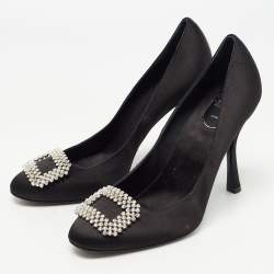 Pre Owned Roger Vivier Black Satin Trompette Crystal Embellished Pumps Size 40