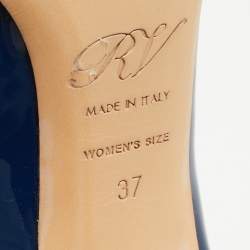 Pre Owned Roger Vivier Navy Blue Patent Leather Trompette Pumps Size 37