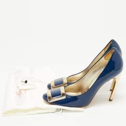 Pre Owned Roger Vivier Navy Blue Patent Leather Trompette Pumps Size 37