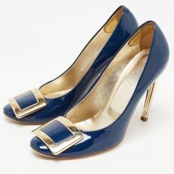 Pre Owned Roger Vivier Navy Blue Patent Leather Trompette Pumps Size 37