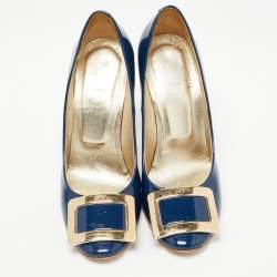 Pre Owned Roger Vivier Navy Blue Patent Leather Trompette Pumps Size 37