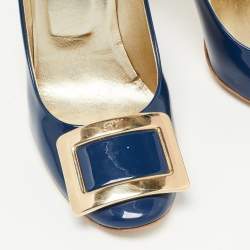 Pre Owned Roger Vivier Navy Blue Patent Leather Trompette Pumps Size 37