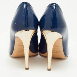 Pre Owned Roger Vivier Navy Blue Patent Leather Trompette Pumps Size 37
