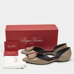 Roger Vivier Grey Patent Leather Belle Vivier Trompette D'orsay Flats Size 38.5