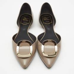 Roger Vivier Grey Patent Leather Belle Vivier Trompette D'orsay Flats Size 38.5