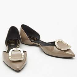 Roger Vivier Grey Patent Leather Belle Vivier Trompette D'orsay Flats Size 38.5