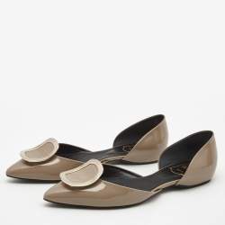 Roger Vivier Grey Patent Leather Belle Vivier Trompette D'orsay Flats Size 38.5