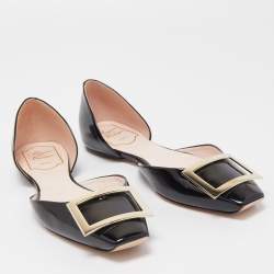 Roger Vivier Black Patent Leather Trompette D'orsay Ballet Flats Size 36