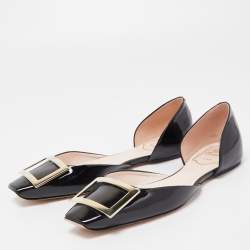 Roger Vivier Black Patent Leather Trompette D'orsay Ballet Flats Size 36