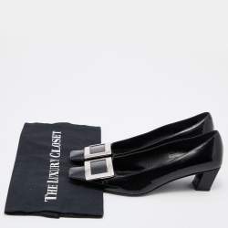 Pre Owned Roger Vivier Black Patent Leather Buckle Detail Pumps Size 37