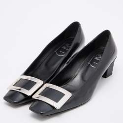 Pre Owned Roger Vivier Black Patent Leather Buckle Detail Pumps Size 37