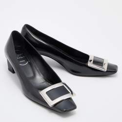 Pre Owned Roger Vivier Black Patent Leather Buckle Detail Pumps Size 37