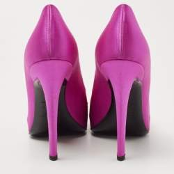 Pre Owned Roger Vivier Pink Satin Fuschia Embellished Peep Toe Pumps Size 39