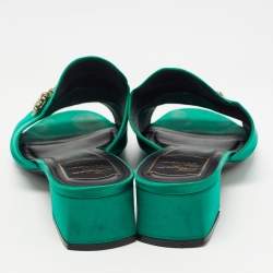 Pre Owned Roger Vivier Green Satin Tiffany Slide Sandals Size 40